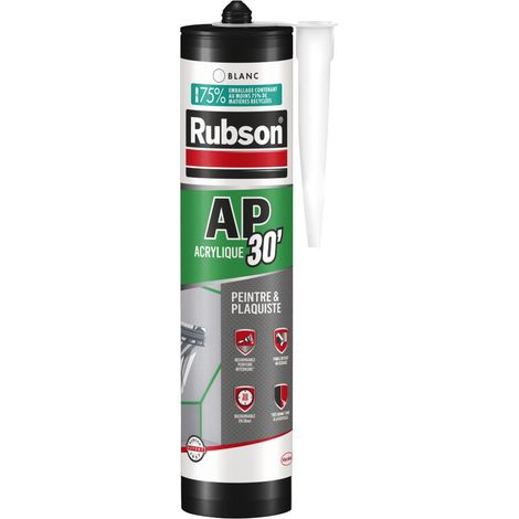 Rubson – Mastic acrylique blanc 300ml – Pour plâtre, béton, bois et métal – Séchage rapide 30 min – Finition lisse et mat