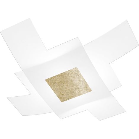 Plafoniera Moderna Tetris Color Metallo Foglia Oro Vetro Bianco 4 Luci E27 95Cm (1/3)