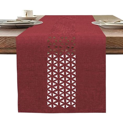 Nappe moderne en lin rouge, finition lavée, idéale pour les tables à manger, 35 x 183 cm (1/5)