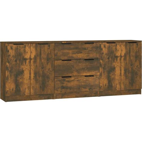 Credenze 3 pz Rovere Fumo in Legno Multistrato vidaXL