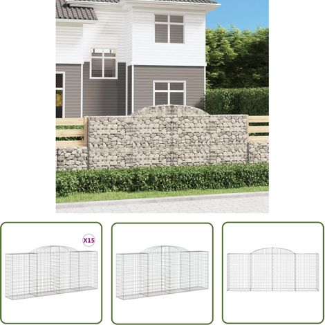 The Living Store Paniers à gabions arqués 15 pcs 300x50x120/140 cm fer galvanisé - Panier Gabion - Mur Gabion - Clôture Gabion - Décoration Jardin - Barrieres Jardin (1/5)