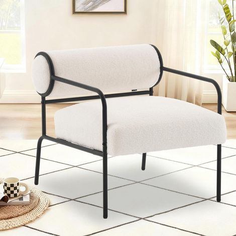 Loungesessel aus Lammwolle mit Armlehne, modern, weiß (1/5)