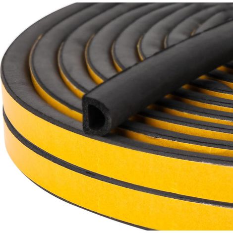 Rouleau de 6 mètres de joint d'étanchéité auto-adhésif en caoutchouc noir pour portes en bois, pour isolation phonique, coupe-vent et anti-poussière (1/5)