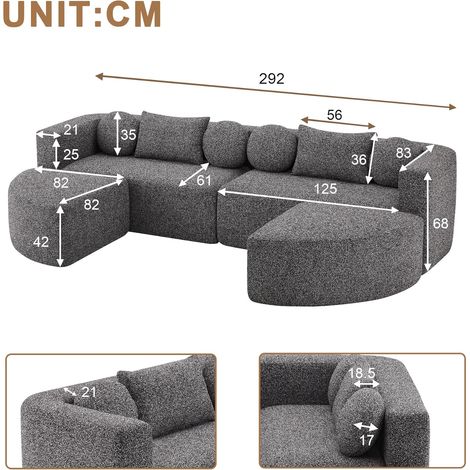 Canapé modulable 4 places – Nuage compressé, convertible en lit, noir, dimensions 292 x 165 x 68 cm – Design épuré et fonction lit (1/5)