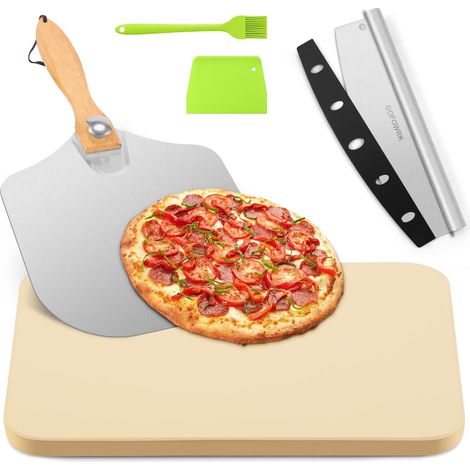 Lot de 5 pierres à pizza rectangulaires de 38,1 x 30,5 cm pour four et barbecue d'extérieur avec pelle à pizza en métal et roqueteuse, poêle à pizza en pierre épaisse de 1,5 cm, pierre de cuisson pour (1/5)