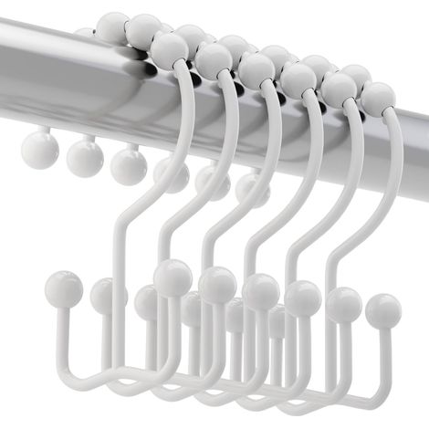 Lot de 12 crochets de rideau de douche en métal résistant à la rouille pour tringle de douche de salle de bain, blanc (1/5)
