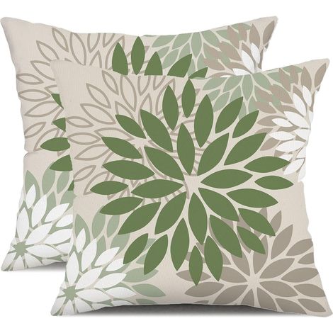 Ensemble de 2 coussins décoratifs élégants de 45 x 45 cm (18 x 18 pouces) à motifs floraux blancs et gris, pour mobilier de patio, jardin, salon et canapé. Housses de coussin en polyester. (1/5)