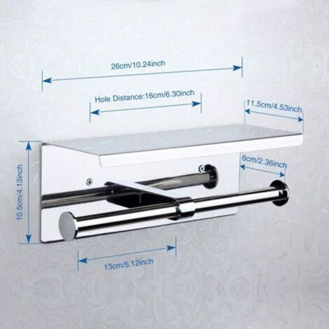 Porte-papier toilette double mural – Acier inoxydable 304 – Support pour téléphone – Installation sans perçage – Compatible rouleaux jumbo (1/5)
