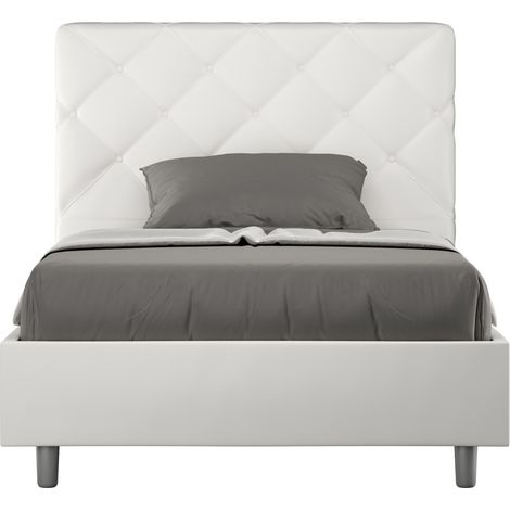 Lit matelassé 90x190 cm simili cuir blanc Paryse-Option Avec sommier et sans coffre (1/5)