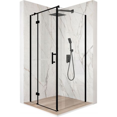 Duschkabine – 90 x 90 x 195 cm – Schwarz – 6 mm Sicherheitsglas – Falttüren (1/5)