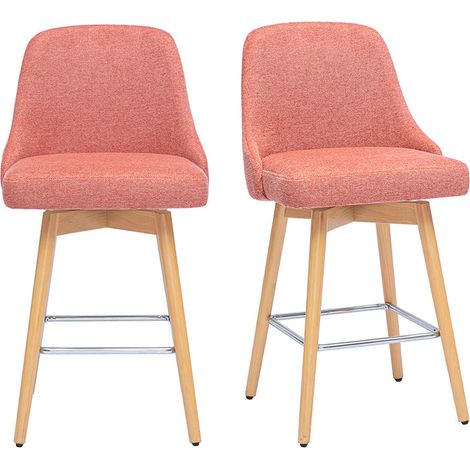 Drehbare skandinavische Barhocker 360° aus strukturiertem Samtstoff in Terrakotta und massiver Buche H65 cm (Set mit 2) HASTA