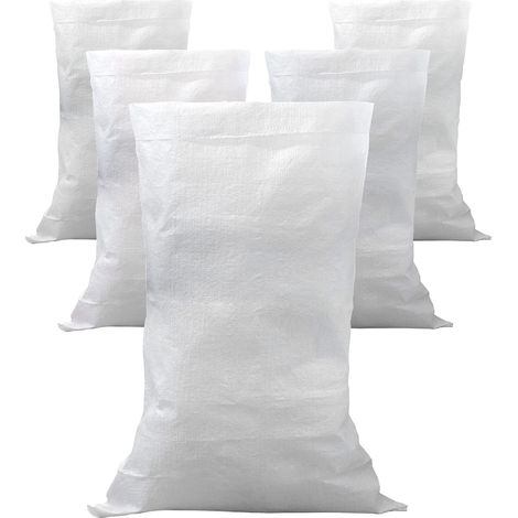 5x Sacs de Jardin et Déchets en Polypropylène Ultra Résistant - 105 x 55 cm – Made in Italy - Sac Polyvalent pour Emballage, Légumes, Sable, Gravats, Bricolage – Conteneur d'Objets – Blanc (1/5)