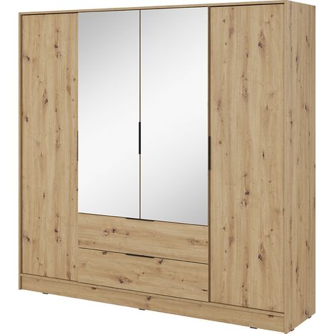 Kleiderschrank 206 cm mit 2 Spiegeltüren in Eiche KNOCK-160 (1/5)