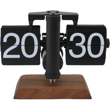 Retro digital desk clock with 24-hour display, battery-operated mechanical movement, with black walnut base. (1/5)