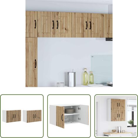 Holz Küchenwandschrank - Küchenwandschränke mit Tür 2 pcs Artisan-Eiche 60 x 31 x 40 cm (1/5)