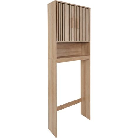 The Home Deco Factory – Meuble de rangement salle de bain KLAUS – Dimensions L. 60 x P. 20 x H. 166 cm – Finition bois clair – À monter soi-même (1/5)