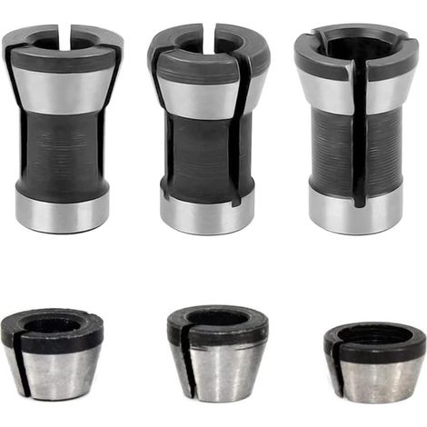 6-teiliges Präzisions-Spannfutterset (6 mm, 1/4" und 8 mm) für Holzbearbeitungs-Fräsmaschinen, Schneid- und Graviermaschinen, Spannadapter für Holzbearbeitungswerkzeuge