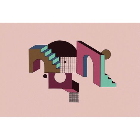 Papier peint panoramique géométrique architecture rose Tapisserie panoramique moderne pour couloir Papier peint panoramique original pour escalier (1/2)