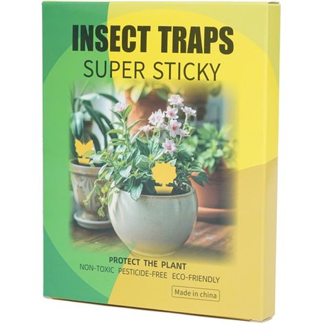 Pièges à insectes autocollants en forme de fleur pour plantes, plaques anti-moucherons double face, protection naturelle des pots de fleurs, boîte de 24 pièces (1/5)