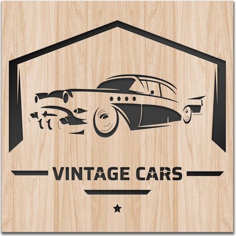 VINTAGE CAR - Quadro arredo LASERCUT composito Legno e PVC - Misura: 40x40 cm (1/4)