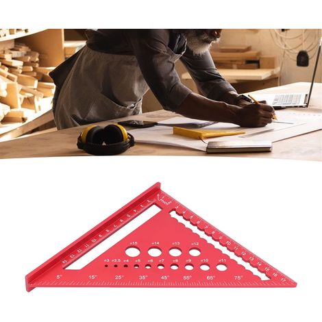 7-Zoll-Winkelmesser für Zimmerleute, 90-Grad-Rechtwinkel-Lochlineal, Mess- und Markierungswerkzeug, Metallwinkel, Dreieck aus Aluminiumlegierung, geeignet für Zimmerleute und Schreiner, rot. (1/5)