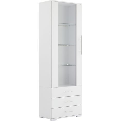 Vetrina bianca lucida con LED, 60 x 35 x 180 cm, con 3 cassetti (1/5)