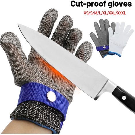 Küchenhandschuhe aus Metallgewebe, schnitt- und stichfest, lebensmittelechte Arbeitshandschuhe, geeignet zum Öffnen von Austern (M, 23,5 cm) (1/5)