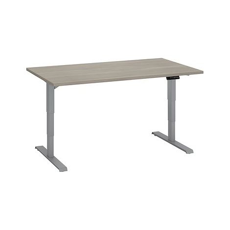 Bureau réglable en hauteur électrique chêne gris Ergo Premium 140 x 80 cm - Arch - Aluminium - Maxiburo (1/2)