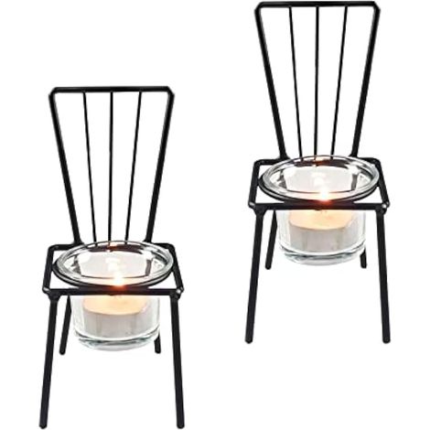 Lot de 2 bougeoirs noirs en métal pour décoration de salon, chaise créative, bougeoir, photophore, moderne, romantique pour chambre à coucher, mariage, table à manger (noir) (1/5)