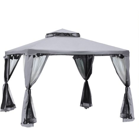 Tonnelle de jardin 294 x 294 x 265 cm en métal et polyester gris clair MODENUIT (1/5)