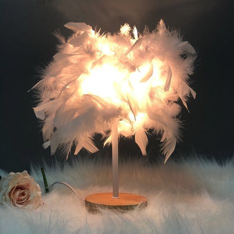 Lampe Chevet Design Plume Luxe, Base Bois Massif & Abat-jour Blanc - 3 Couleurs Réglables (1/4)