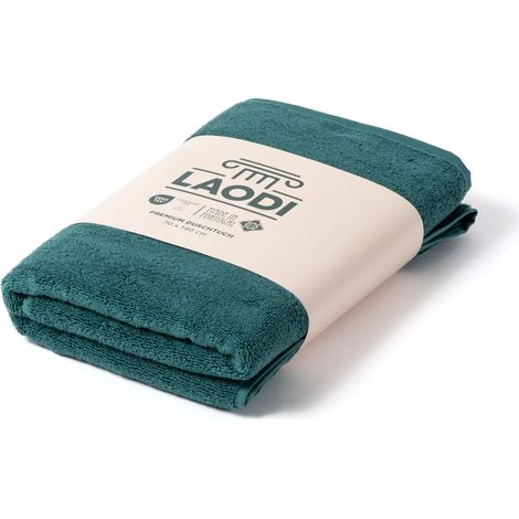 Serviette de douche 70 x 140 cm en 100 % coton - 570 g/m² - Absorbante et douce - Fabriqué au Portugal - Vert antique (1/5)
