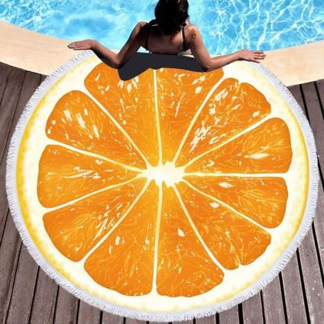 Serviette de bain,Serviette de plage ronde épaisse pastèque Orange, avec glands, pour le bain, tapis - Type Pattern 10-150x150cm (1/4)