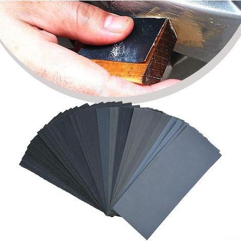 Papier de verre (20 feuilles) - Kit de papier de verre - pour le ponçage du bois et du métal - utilisation à sec et à l'eau - grains 120/240/320/400/600/800/1200/1500/2000/3000 - 22,9 x 9,1 cm - carbu (1/5)