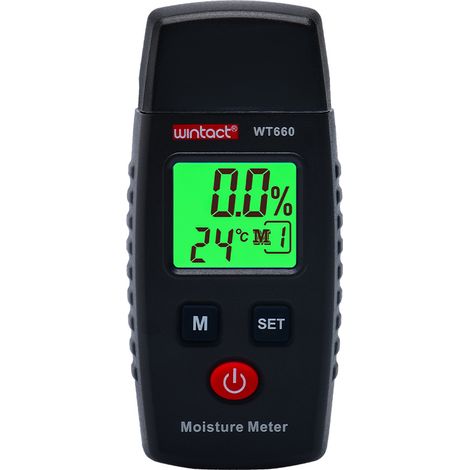 Sollbry Probador de humedad, detector de humedad con pantalla LCD y retroiluminación verde, pin con 5 modos, detector de moho para madera y materiales de construcción (batería no incluida) (1/5)