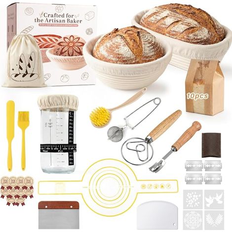 Banneton Pain Kit Boulangerie Levain Corbeille a Rotin Naturel 23 cm Rond et 25 Ovale Panier Fermentation (1/5)