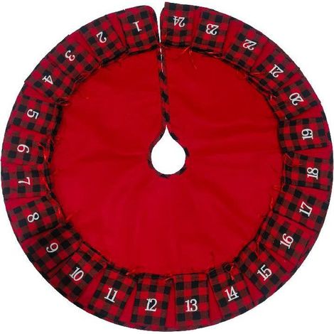 92cm Jupe d'arbre de noël Grinch, calendrier de noël, compte à rebours, sac cadeau, décoration pendentif d'arbre de noël,grille rouge et noire (1/3)