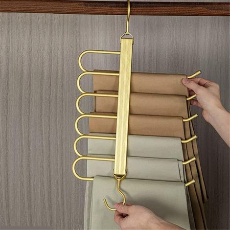 Porte-Pantalons 6 en 1 Magique, Pliable, Rotatif 360°, Alliage d'Aluminium, Rangement Gain de Place (1/4)
