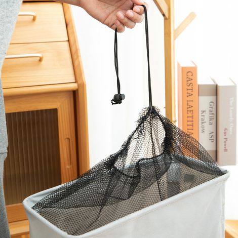 Panier à linge pliable en tissu Oxford, facile à installer, avec poulies en maille, gris clair (1/5)