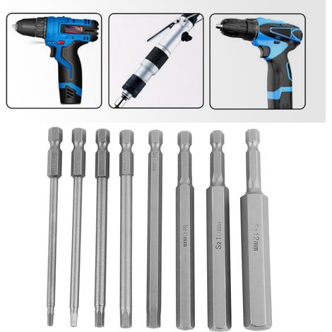 8 pièces embouts de vissage BST 1/4" hexagonale 100mm pour tailles 2.5-12mm, kit professionnel
