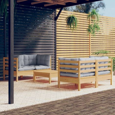 FIMEI Salon de jardin 5 pcs avec coussins gris Bois de pin (1/5)
