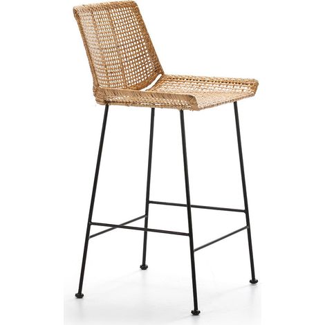 Tabouret de bar osier naturel et métal noir (1/4)