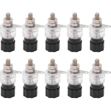 Lot de 10 fiches banane 4mm/0.2in, vis cuivre, alliage zinc transparent, bornier enceinte 30Vac‑60Vdc noir (1/5)