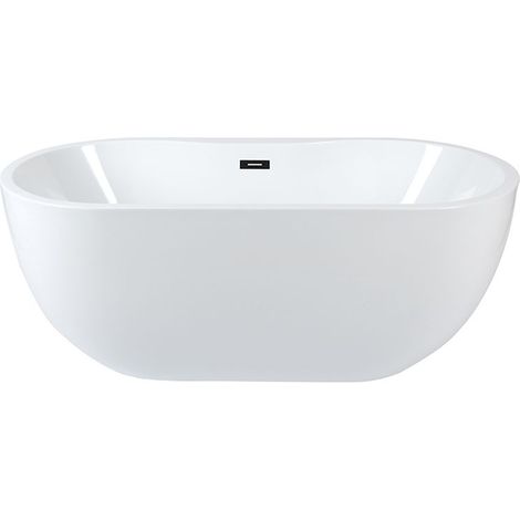 Milano Overton Bathroom 1800mm x 750mm Double Ended Freestanding Oval Bath with Overflow and White Push Button Waste - Black Overflow (1/5)