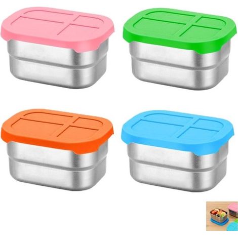Confezione da 4 pezzi - Scatole porta snack in acciaio inox - Piccoli contenitori per il pranzo - Contenitori per alimenti - Per scuola, ufficio e attività all'aperto - 10 x 6,2 x 5,5 cm (1/5)