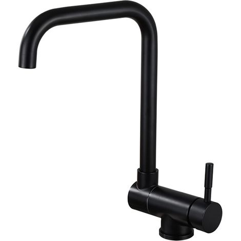 Grifo mezclador de cocina extraíble, grifo de cocina plegable, caño giratorio de 360° (negro) (1/5)