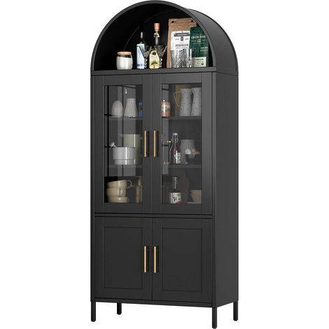 Vitrinenschrank mit Bogendach, 185cm, 4 Türen, Schwarz (1/5)
