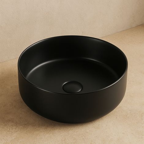Exagonshop Lavabo 35,5 cm Roma tondo da appoggio nero opaco
