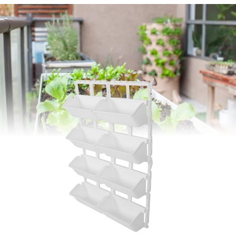 Fioriera verticale da parete, stile giardino, in ABS e PP bianco con vasi e telai per balcone, patio, recinzione (1/4)
