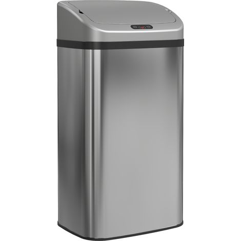 Poubelle 48 L capteur fermeture automatique acier inoxydable argenté